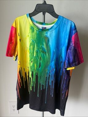 Men's Multicolor Drip Graphic Tee - Rainbow Short Sleeve
